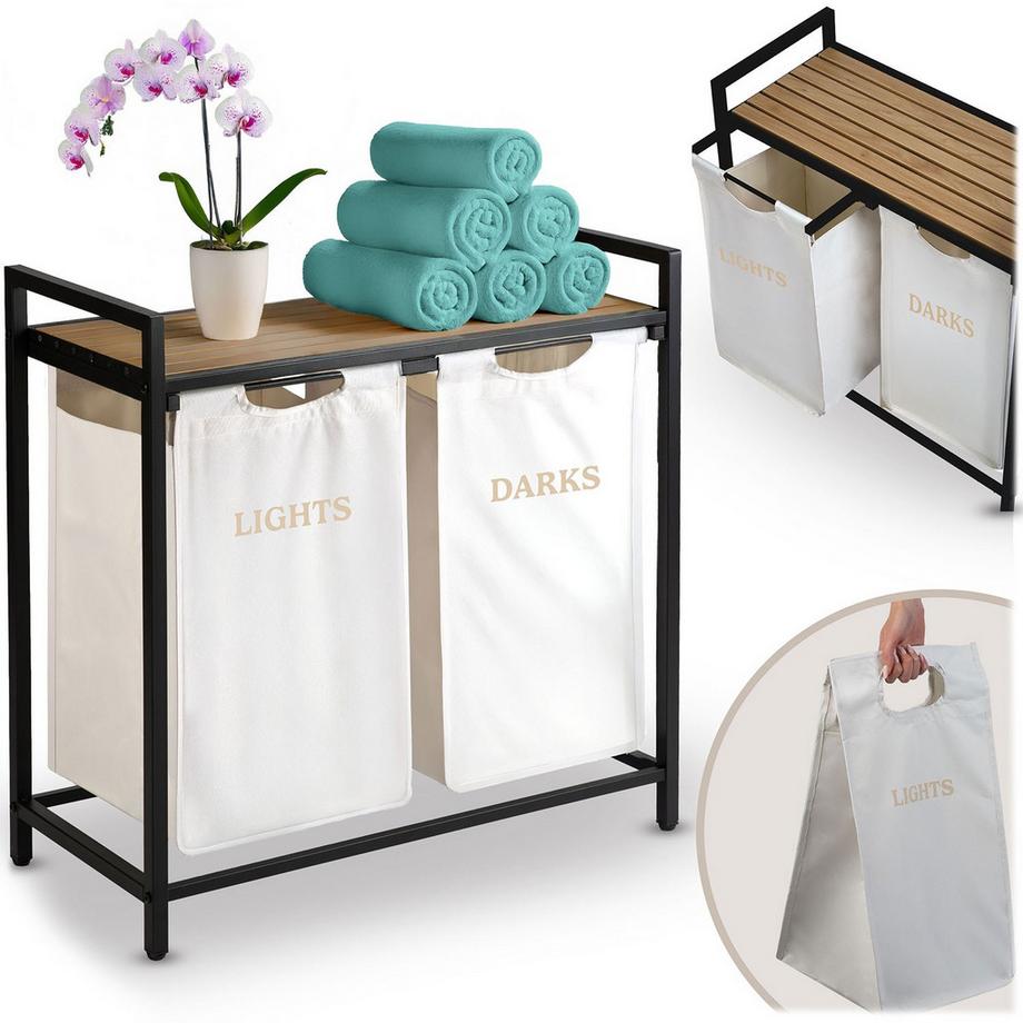 Zweikammer-Wäschekorb auf einem Rahmen