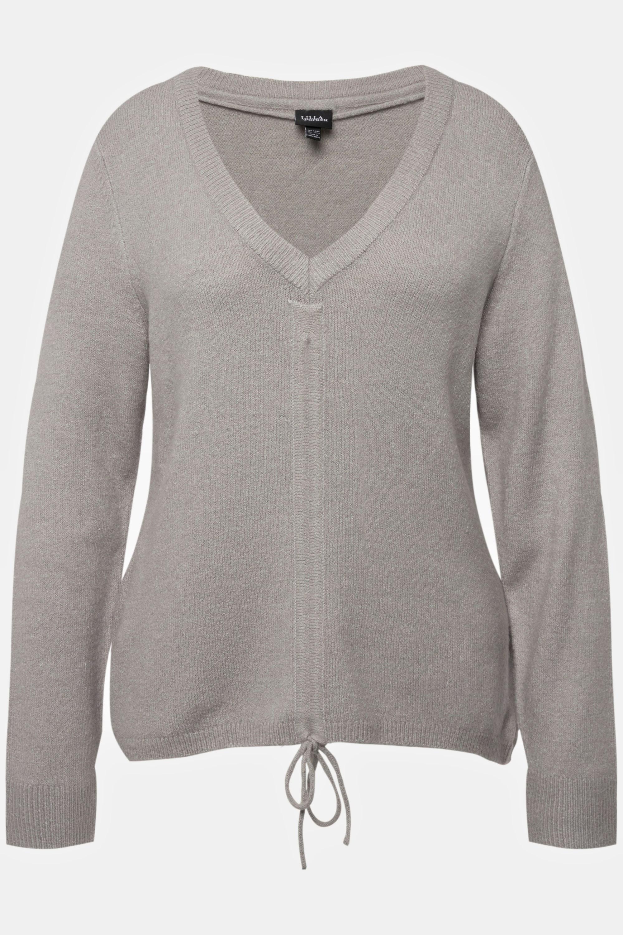 Ulla Popken  Pullover con laccetto per arricciatura, scollo a V e maniche lunghe 