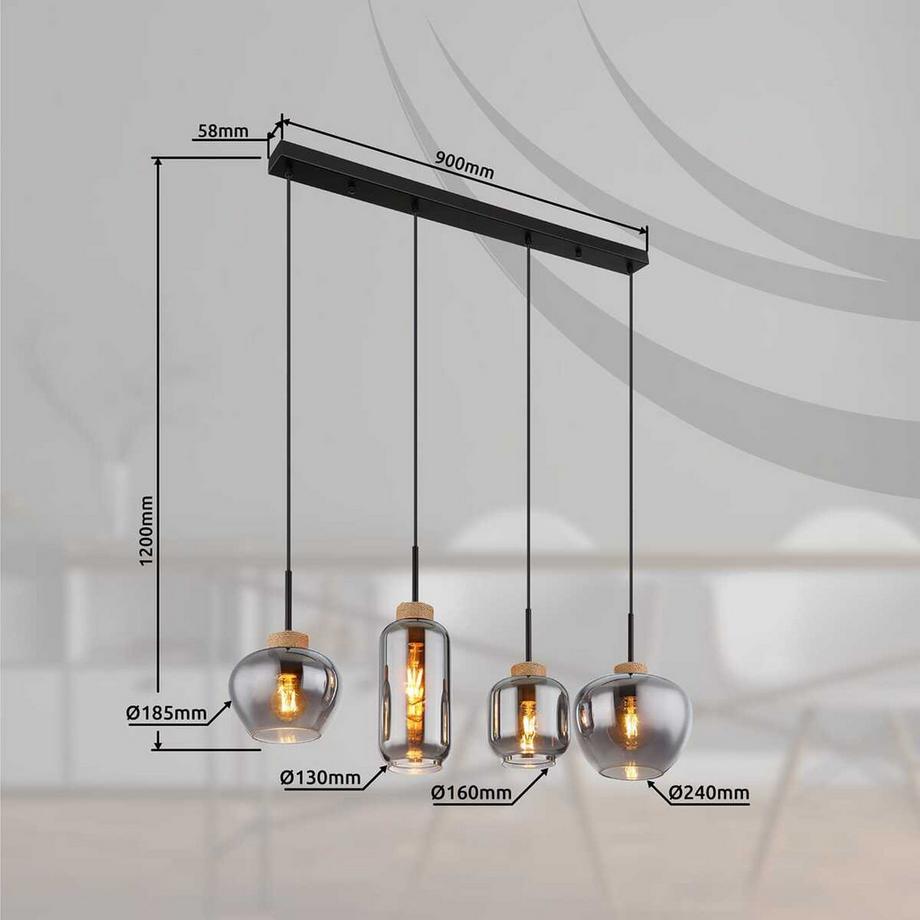 mutoni light Suspension Matt Métal noir mat 4xE27 120  