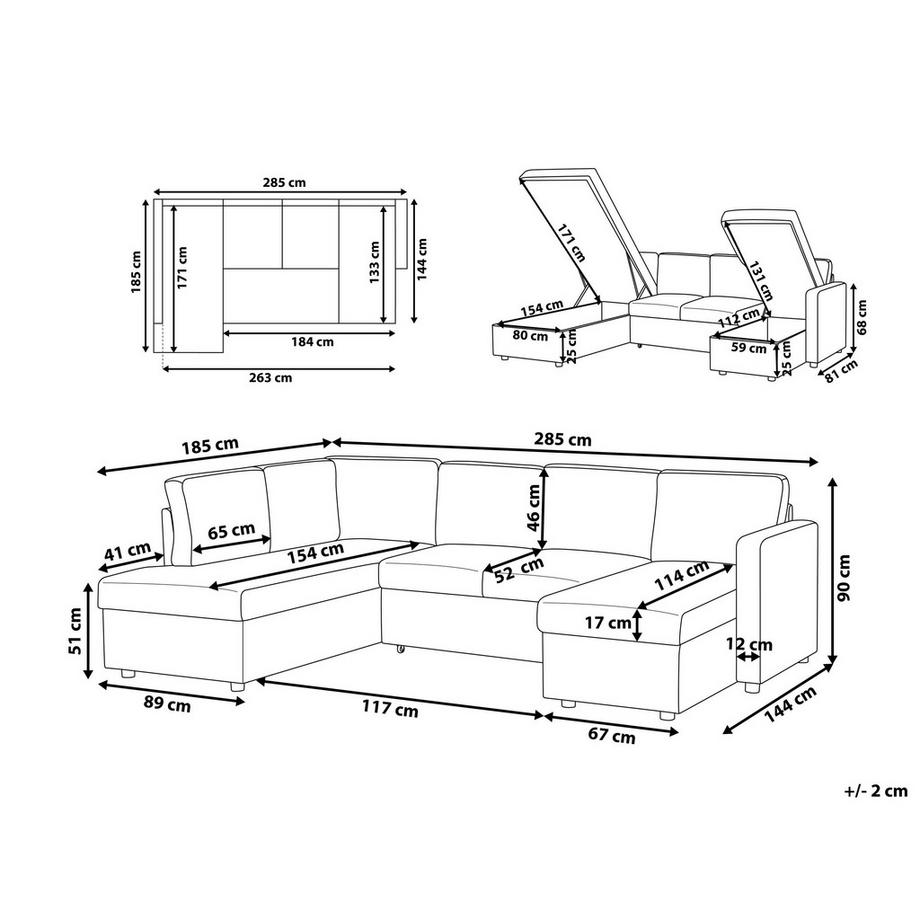 Beliani U-förmiges Sofa aus Stoff Skandinavisch KARRABO  