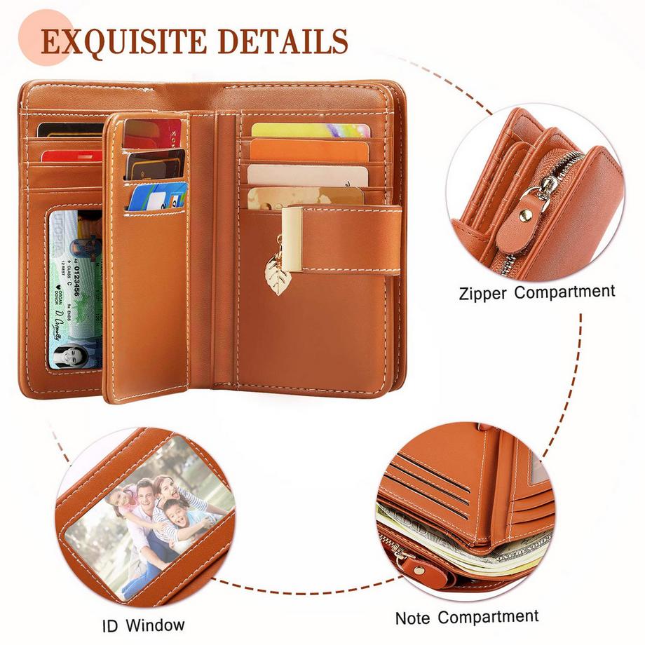 Only-bags.store Ledergeldbörse mit RFID-Schutz 18 Kartenfächer Reissverschlusskette und Schlüsselband  