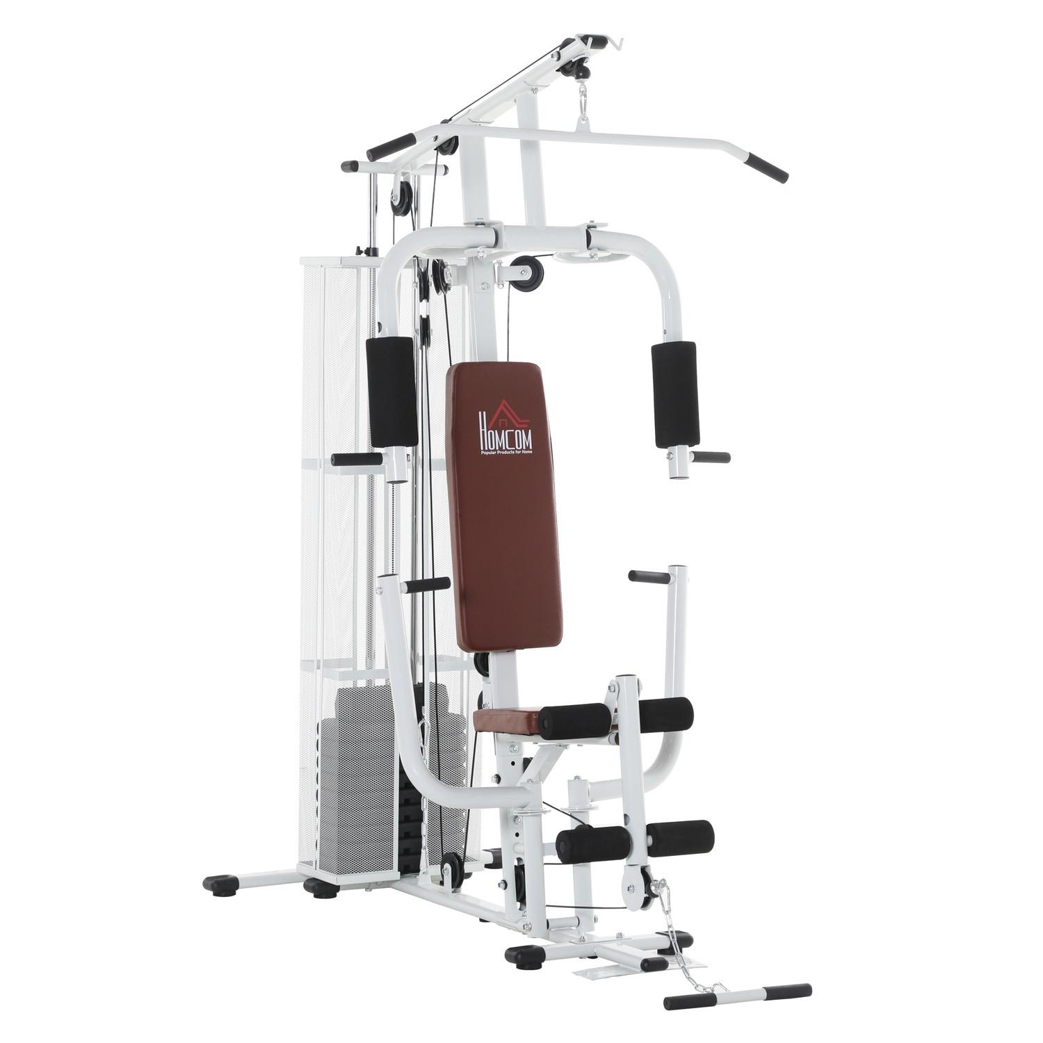 Northio  Fitnessstation für Zuhause, insgesamt 45kg, mit Pressarm, Beinentwickler, Rollenpolstern, PU-Kunstleder, 150 x 110 x 210 cm, Weiß 