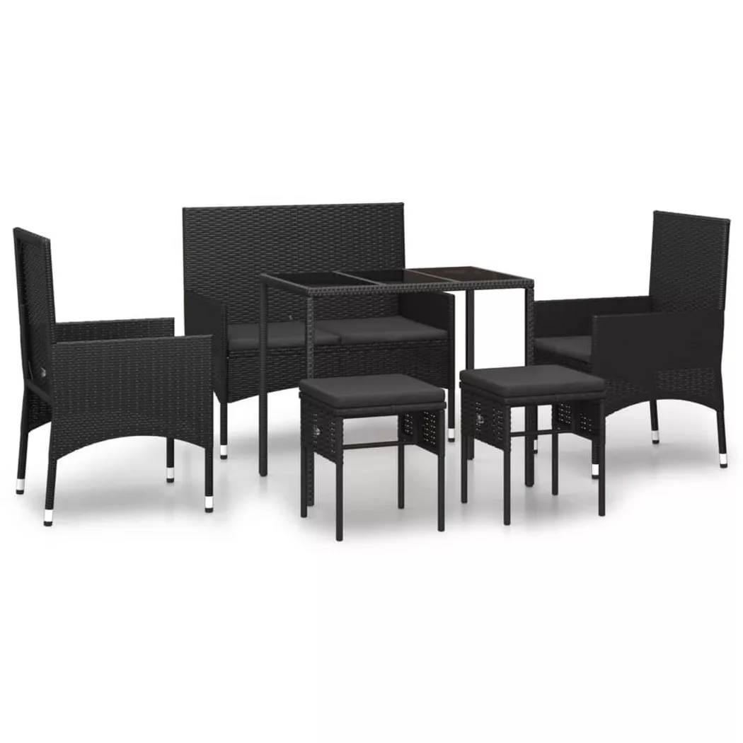 vidaXL Salon de jardin 6 pcs avec coussins Noir Résine tressée