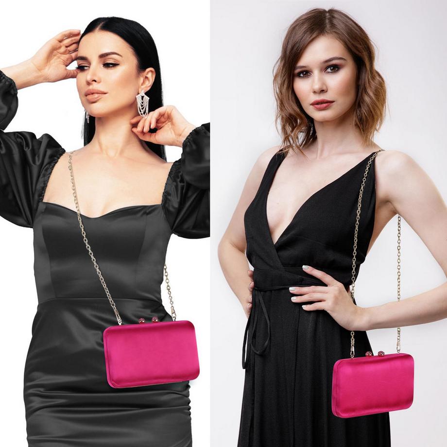 Only-bags.store Pochette Élégante Sac de Soirée Satin Sac à Main Vintage Sac à Bandoulière Lisse Soie Rétro  