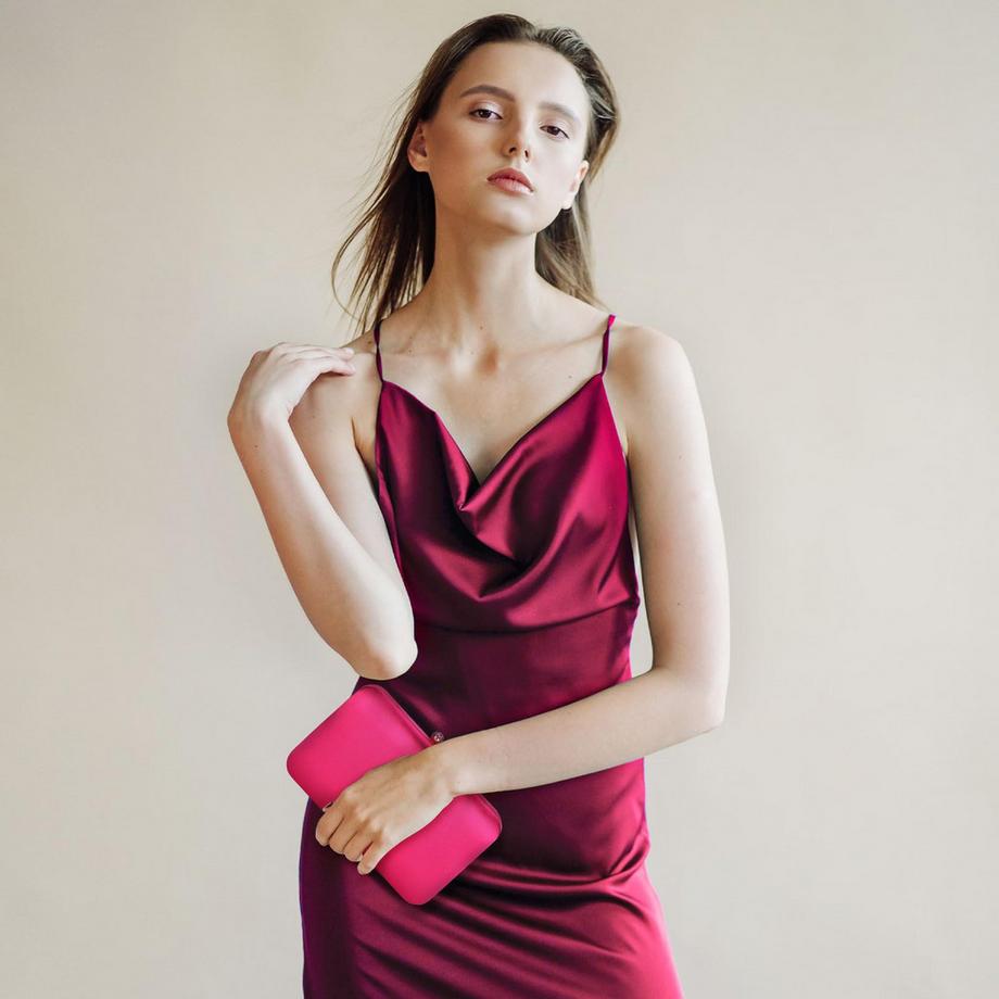 Only-bags.store Pochette Élégante Sac de Soirée Satin Sac à Main Vintage Sac à Bandoulière Lisse Soie Rétro  