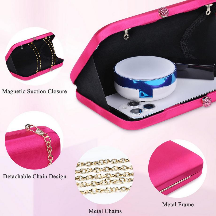 Only-bags.store Pochette Élégante Sac de Soirée Satin Sac à Main Vintage Sac à Bandoulière Lisse Soie Rétro  