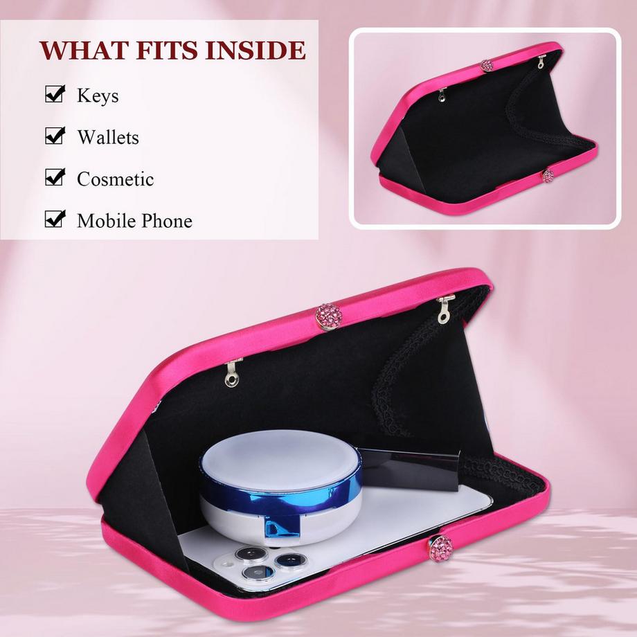 Only-bags.store Pochette Élégante Sac de Soirée Satin Sac à Main Vintage Sac à Bandoulière Lisse Soie Rétro  