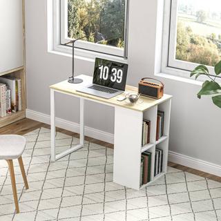 Northio Table d'ordinateur de bureau avec compartiments de rangement, table de bureau moderne avec cadre en acier, table PC pour bureau à domicile, bureau, petite pièce 100 x 54 x 75 cm, chêne  