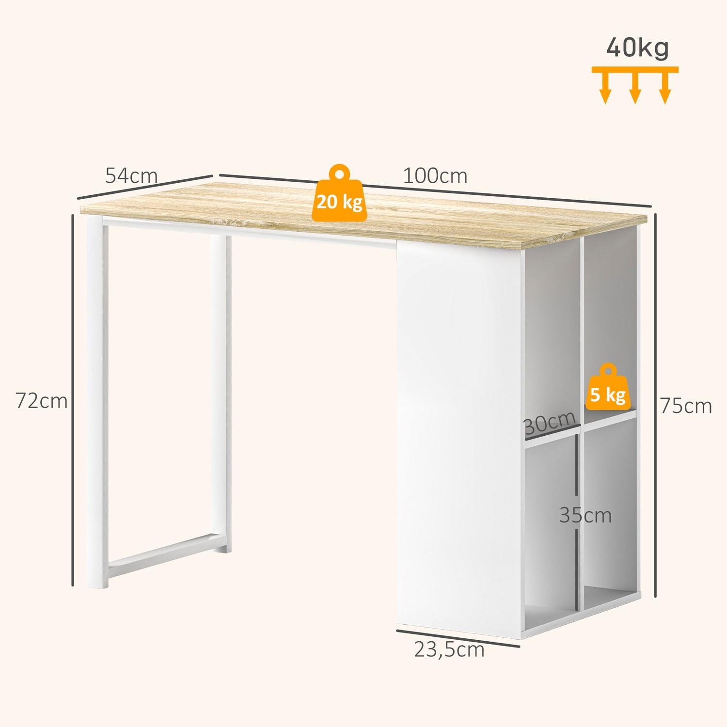Northio Table d'ordinateur de bureau avec compartiments de rangement, table de bureau moderne avec cadre en acier, table PC pour bureau à domicile, bureau, petite pièce 100 x 54 x 75 cm, chêne  