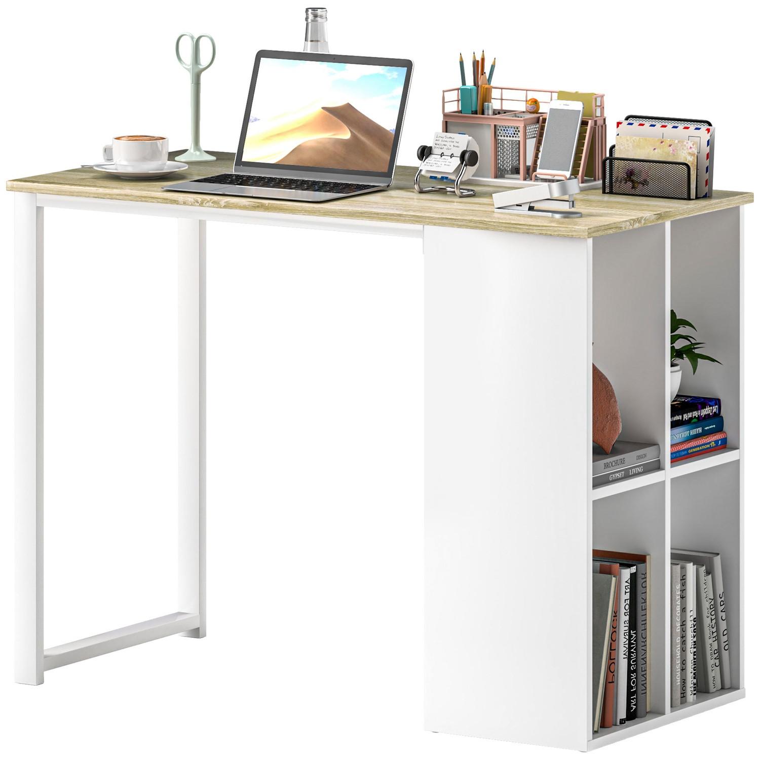 Northio Table d'ordinateur de bureau avec compartiments de rangement, table de bureau moderne avec cadre en acier, table PC pour bureau à domicile, bureau, petite pièce 100 x 54 x 75 cm, chêne  