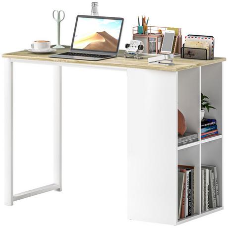 Northio Table d'ordinateur de bureau avec compartiments de rangement, table de bureau moderne avec cadre en acier, table PC pour bureau à domicile, bureau, petite pièce 100 x 54 x 75 cm, chêne  