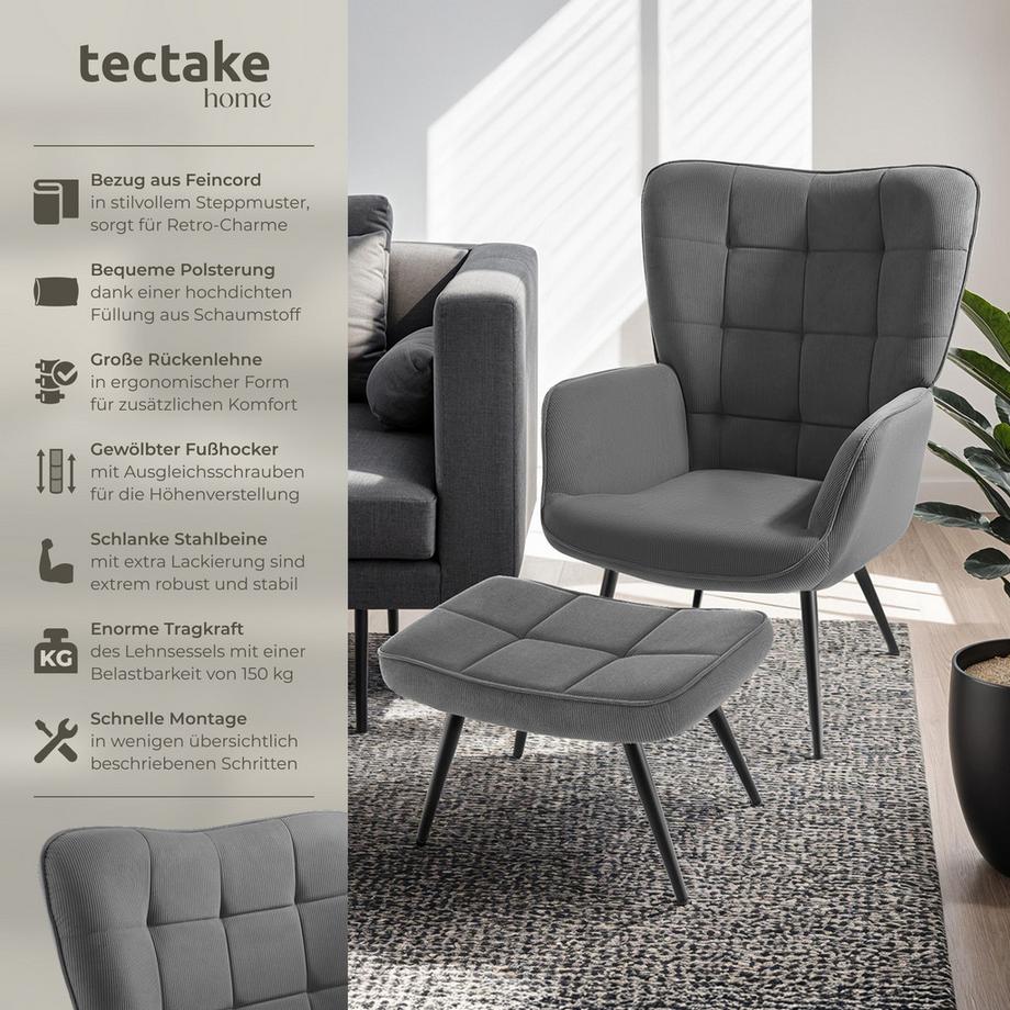 Tectake Sessel Hygge gepolstert Armlehnen und ergonomische Rückenlehne  