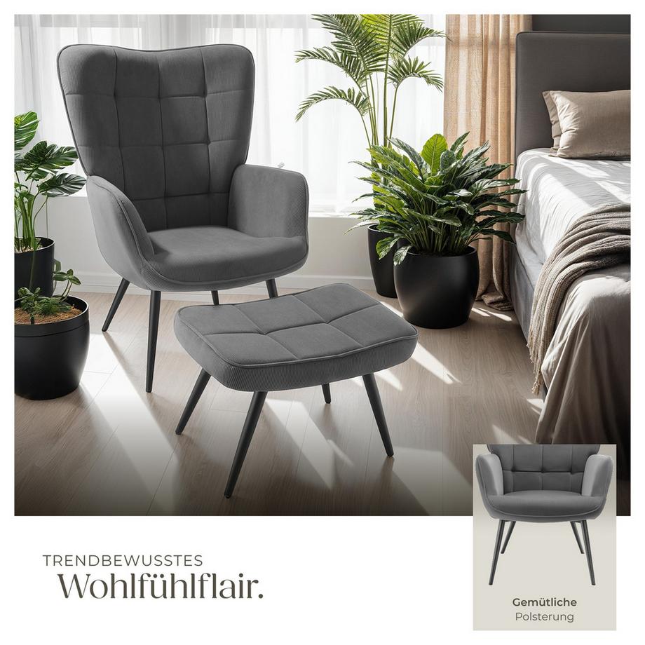 Tectake Sessel Hygge gepolstert Armlehnen und ergonomische Rückenlehne  