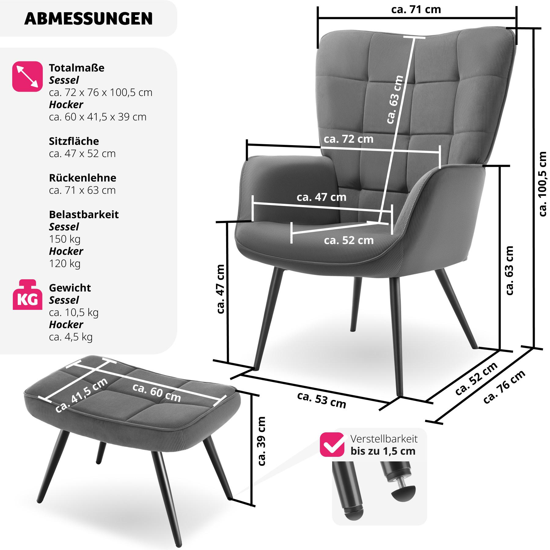 Tectake Fauteuil Hygge rembourré, ergonomique, charge maximale 150 kg  