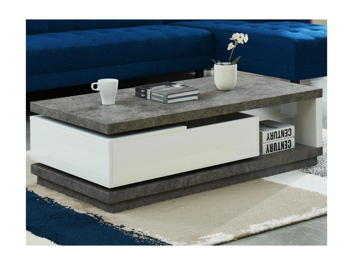 Vente-unique Table basse FLAVIAN coffre de rangements pivotant MDF laqué plateau effet béton  