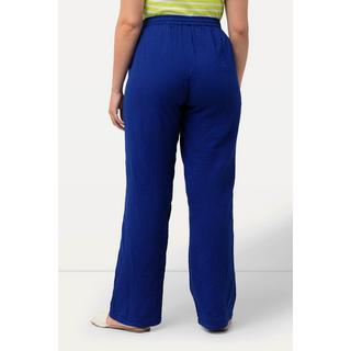 Ulla Popken  Pantalon à enfiler Rose, jambe large et taille élastique, tissu mousseline 