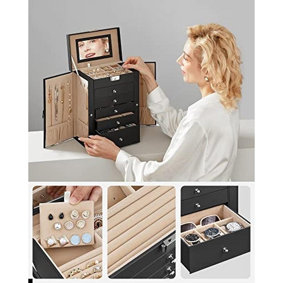 Pricenet  Portagioie a 6 livelli con specchio, serratura e ganci per collana 