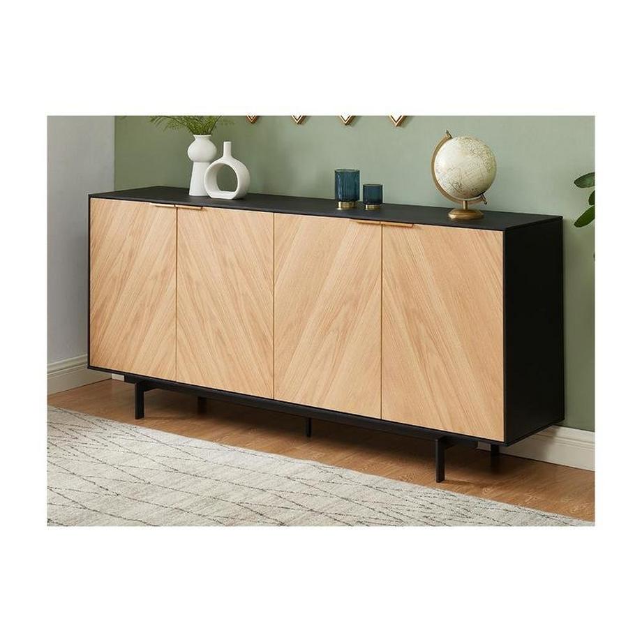 Vente-unique  Buffet - 4 portes - MDF et métal - Coloris : Naturel clair et noir - LOBNA 