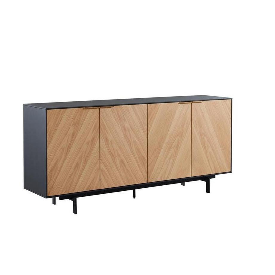 Vente-unique  Buffet - 4 portes - MDF et métal - Coloris : Naturel clair et noir - LOBNA 