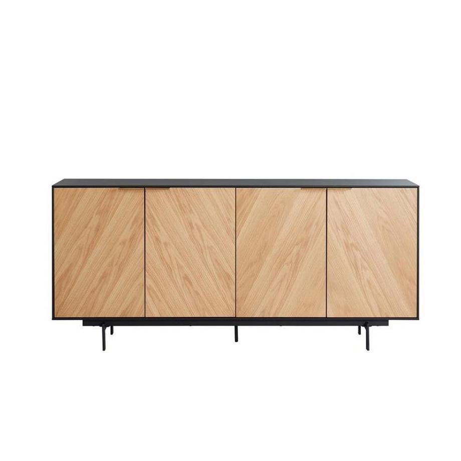 Vente-unique  Buffet - 4 portes - MDF et métal - Coloris : Naturel clair et noir - LOBNA 