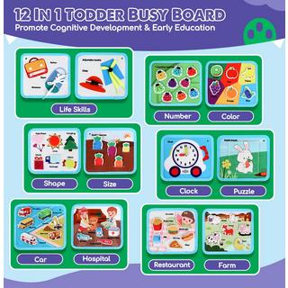 Activity-board  Tableau d'activité Castle Busy Board, 12 en 1 Livre d'activité silencieux Jouet pour enfants en bas âge Filles Garçons, Bébé Sensoriel, Jouet d'apprentissage Tableau d'activité motrice 