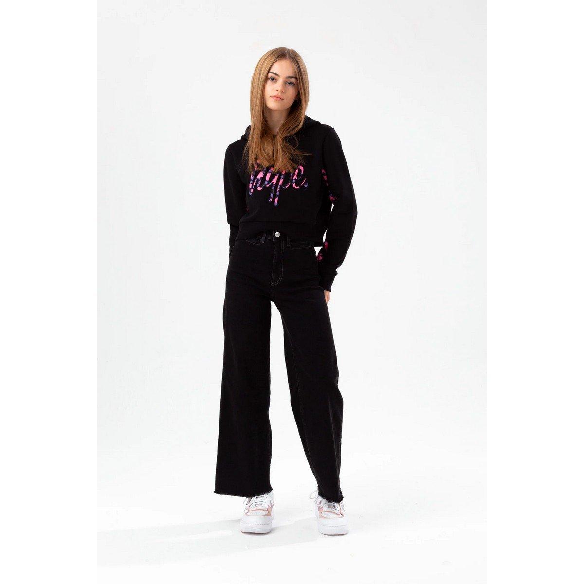 Image of Cheetah Panel Kurzes Hoodie Mädchen Schwarz 116