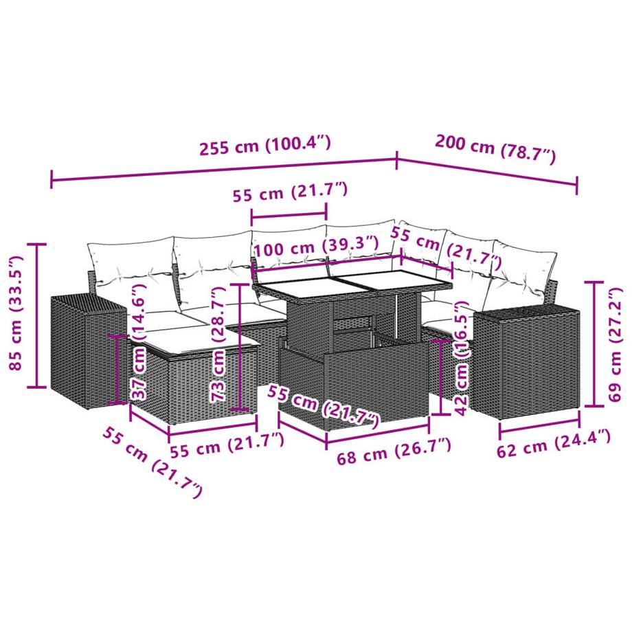 VidaXL Ensemble de canapés de jardin rotin synthétique  