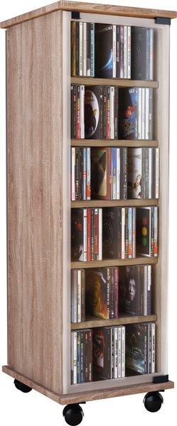 VCM CD Regal Holz Valenza | CD Schrank mit Glastüren für 204 CDs oder 72 DVDs | Maße: H. 98 x B. 31 x T. 35 cm | Elegantes DVD Regal mit Rollen | Blu ray  