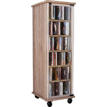CD Regal Holz | CD Schrank mit ESG-Sicherheitsglastüren für 204 CDs oder 72 DVDs | Maße: H. 98 x B. 31 x T. 35 cm | Elegantes DVD Regal mit Rollen |
