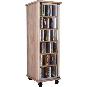 CD Regal Holz Valenza | CD Schrank mit Glastüren für 204 CDs oder 72 DVDs | Maße: H. 98 x B. 31 x T. 35 cm | Elegantes DVD Regal mit Rollen | Blu ray