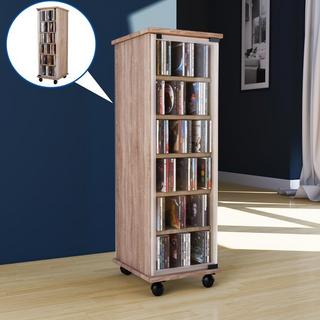 VCM CD Regal Holz Valenza | CD Schrank mit Glastüren für 204 CDs oder 72 DVDs | Maße: H. 98 x B. 31 x T. 35 cm | Elegantes DVD Regal mit Rollen | Blu ray  