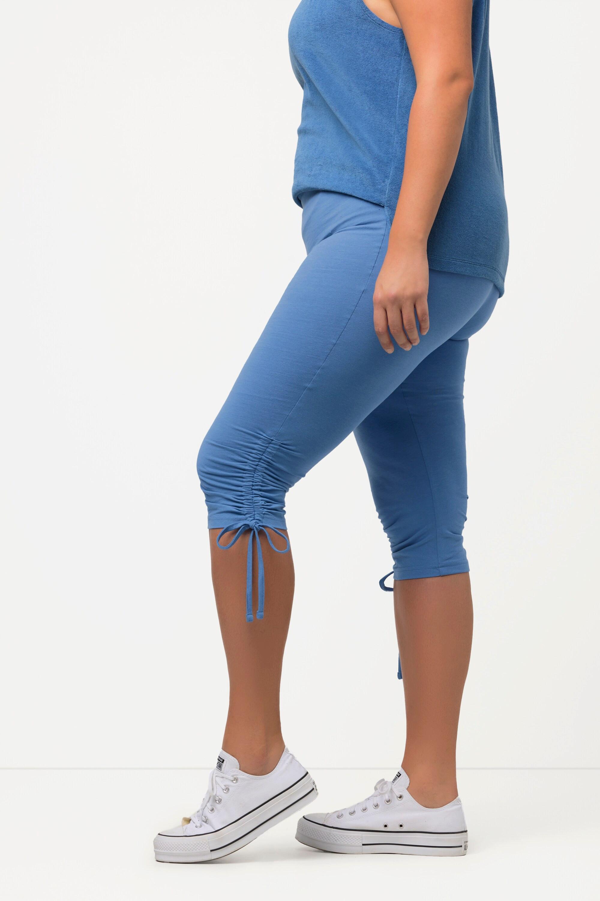 Ulla Popken  Pantaloni Capri di jersey di cotone biologico con laccetto per l'arricciatura e cintura elastica 