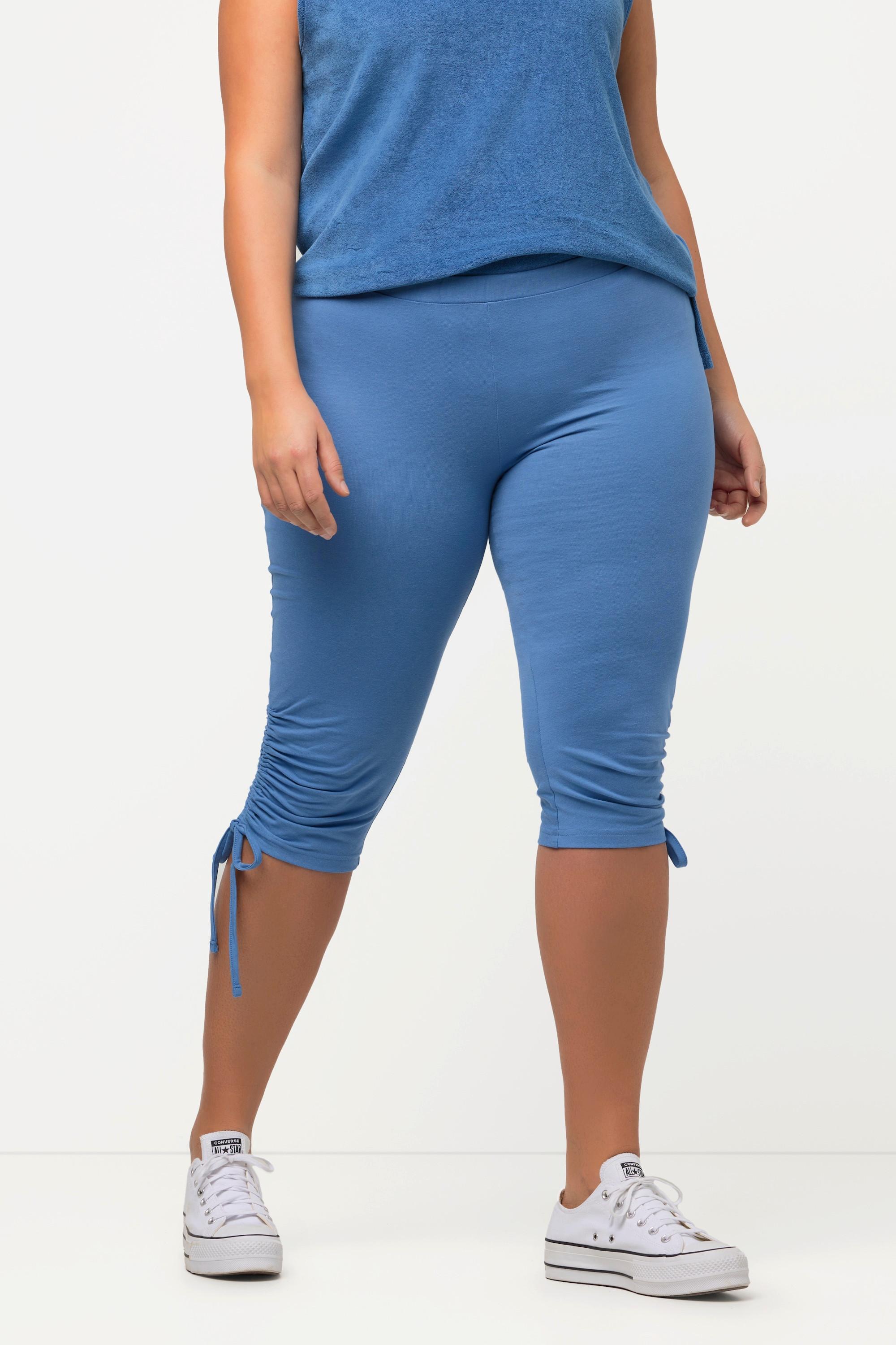 Ulla Popken  Pantaloni Capri di jersey di cotone biologico con laccetto per l'arricciatura e cintura elastica 