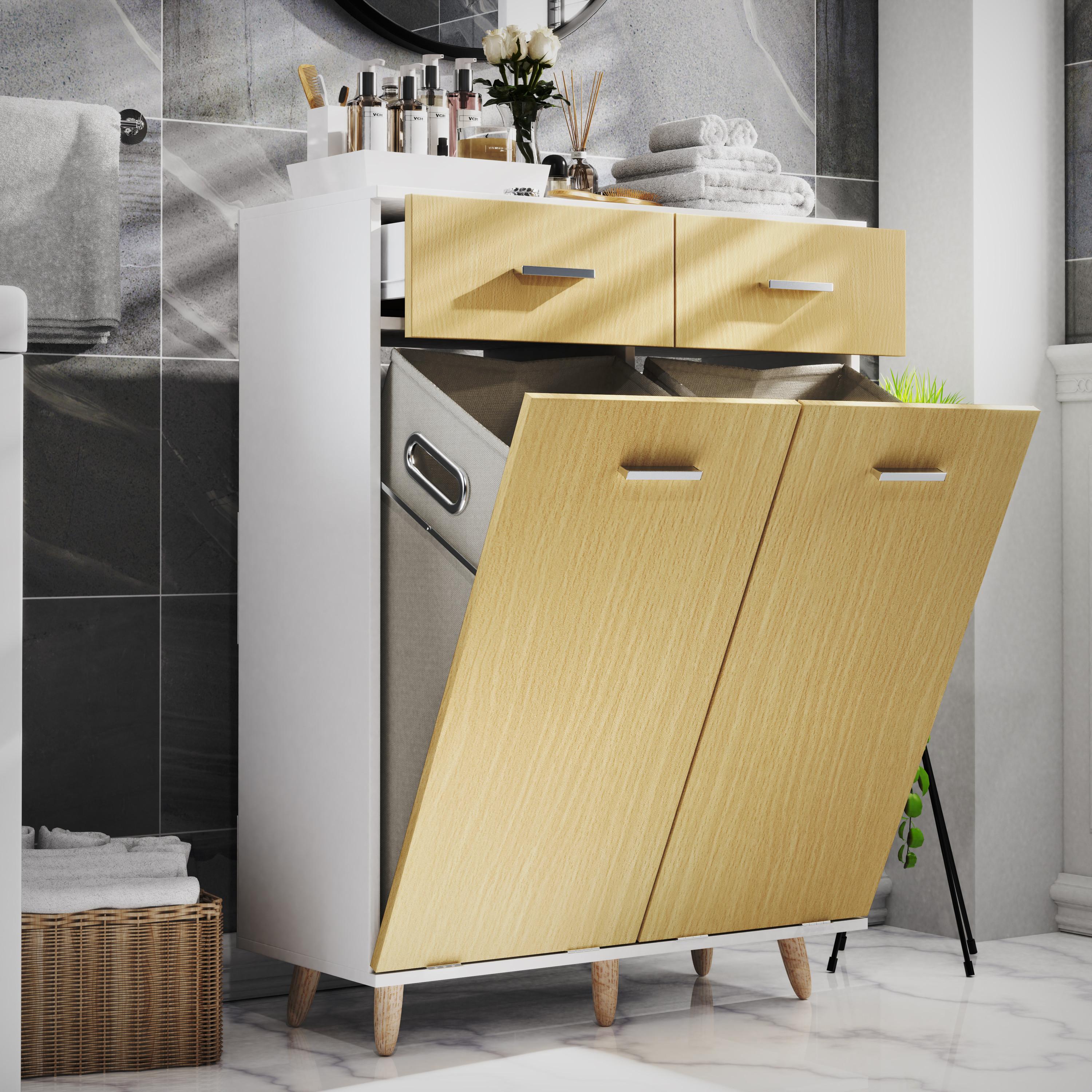 VCM Holz Wäscheschrank | Wäschetruhe | Wäschebox | Wäschekorb | Maße ca. H. 97 x B 79 x T. 35 cm - Landos L  