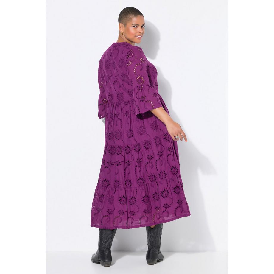 Studio Untold Maxi Abito Ricami Traforati Volant Maniche 3/4  