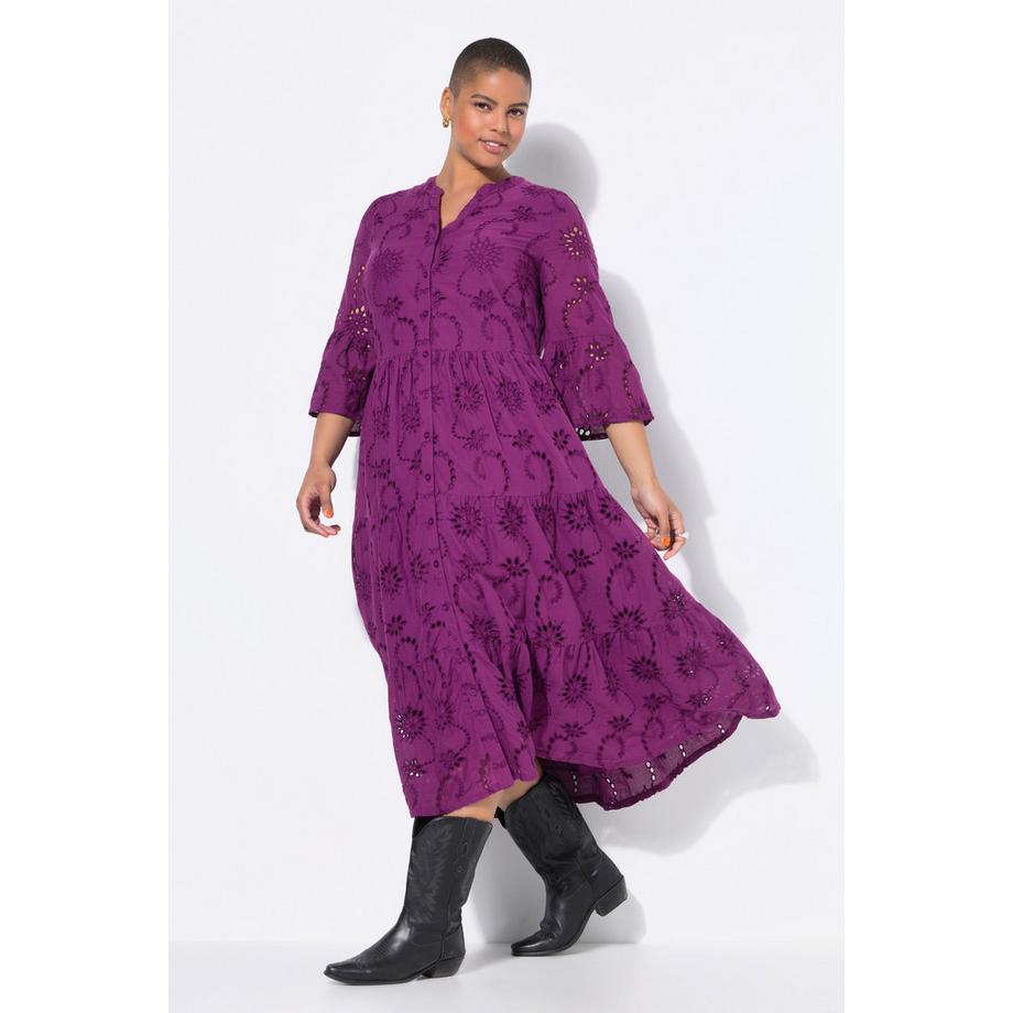 Studio Untold Maxi Abito Ricami Traforati Volant Maniche 3/4  