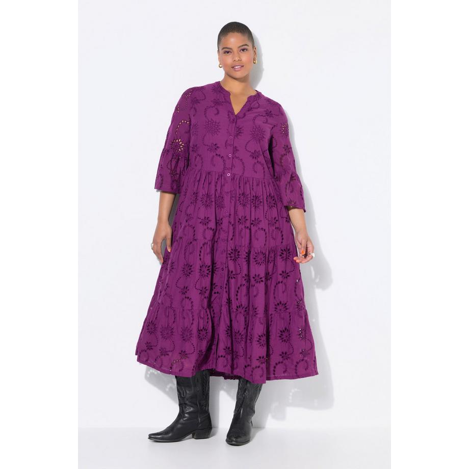 Studio Untold Maxi Abito Ricami Traforati Volant Maniche 3/4  