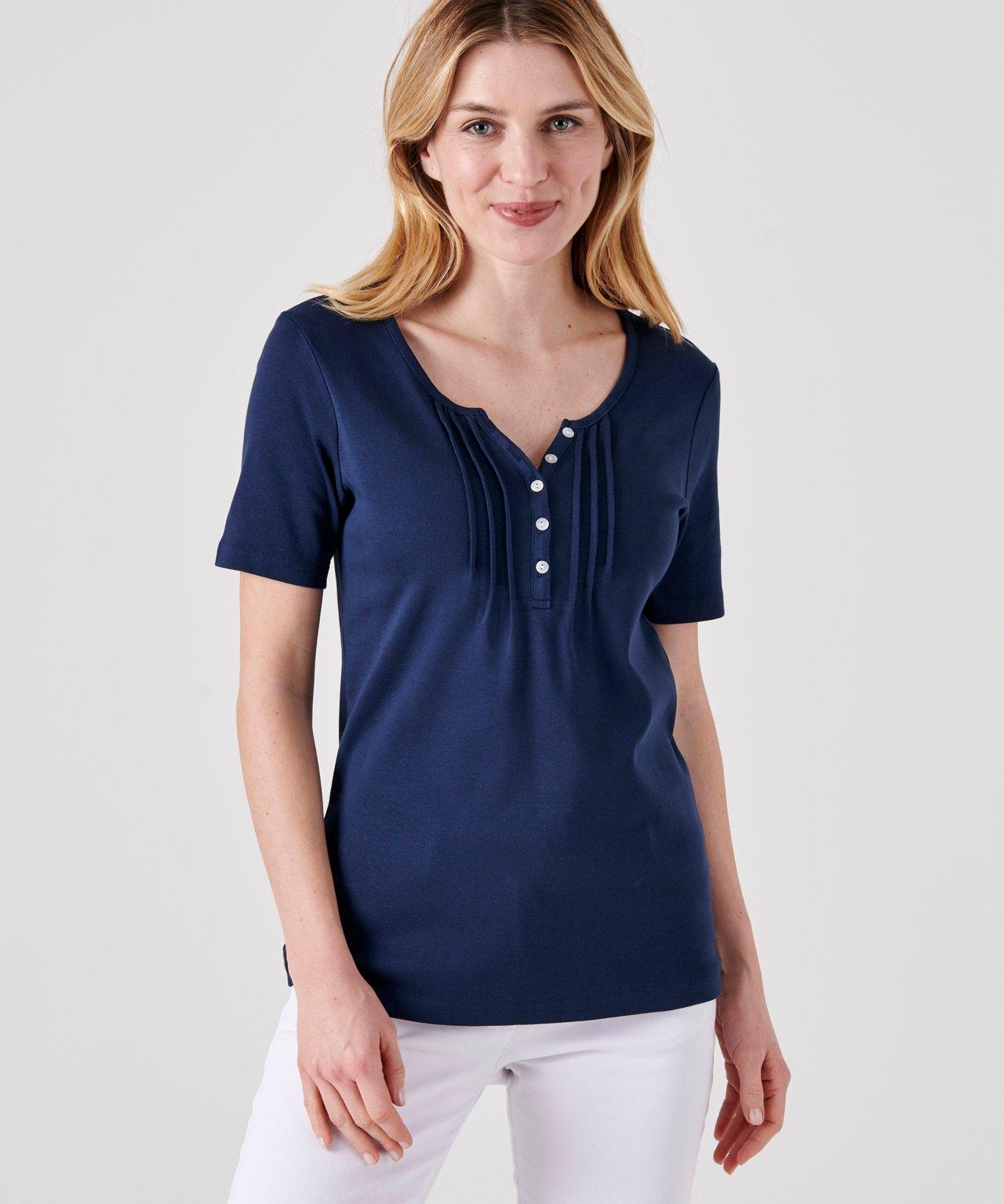 Image of Feinripp-t-shirt Aus Reiner Baumwolle. Damen Marine 42/44