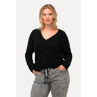 Ulla Popken  Pullover con laccetto per arricciatura, scollo a V e maniche lunghe 