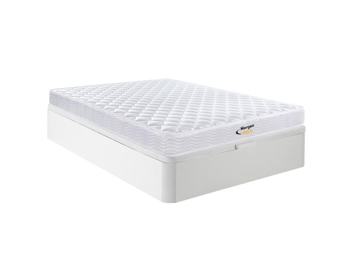 Vente-unique Ensemble 140 x 190 cm sommier coffre blanc + matelas ressorts et mémoire de forme ép.15cm - WOLKENLOS de MORGENGOLD  