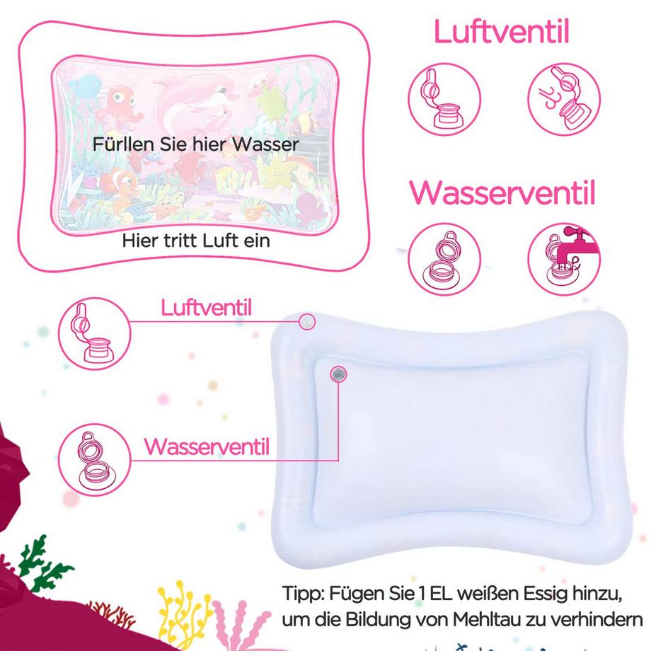 Activity-board  Wassermatte Babyspielzeug, Wasserspielmatte BPA-frei, Spielmatte Baby, aufblasbare Bauchzeitmatte, lustige Aktivitäten Stimulieren Sie das Wachstum Ihres Babys 