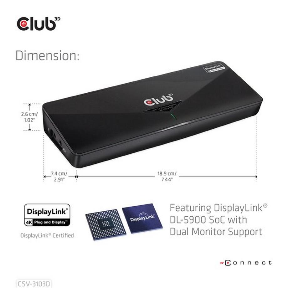 Club3D  CSV-3103D The Club 3D Universal USB 3.1 Gen 1 UHD 4K Docking station DisplayLink™ 
