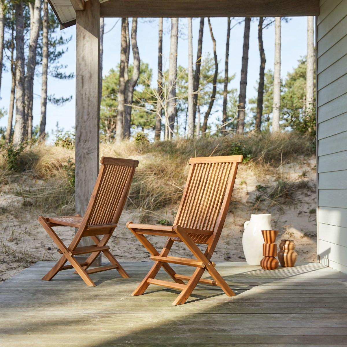 Tikamoon Ensemble de 2 Chaises de jardin en acacia massif Capri  