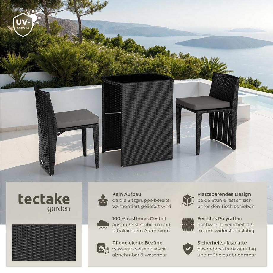 Tectake Rattanset Hamburg mit Aluminiumgestell für 2 Personen  
