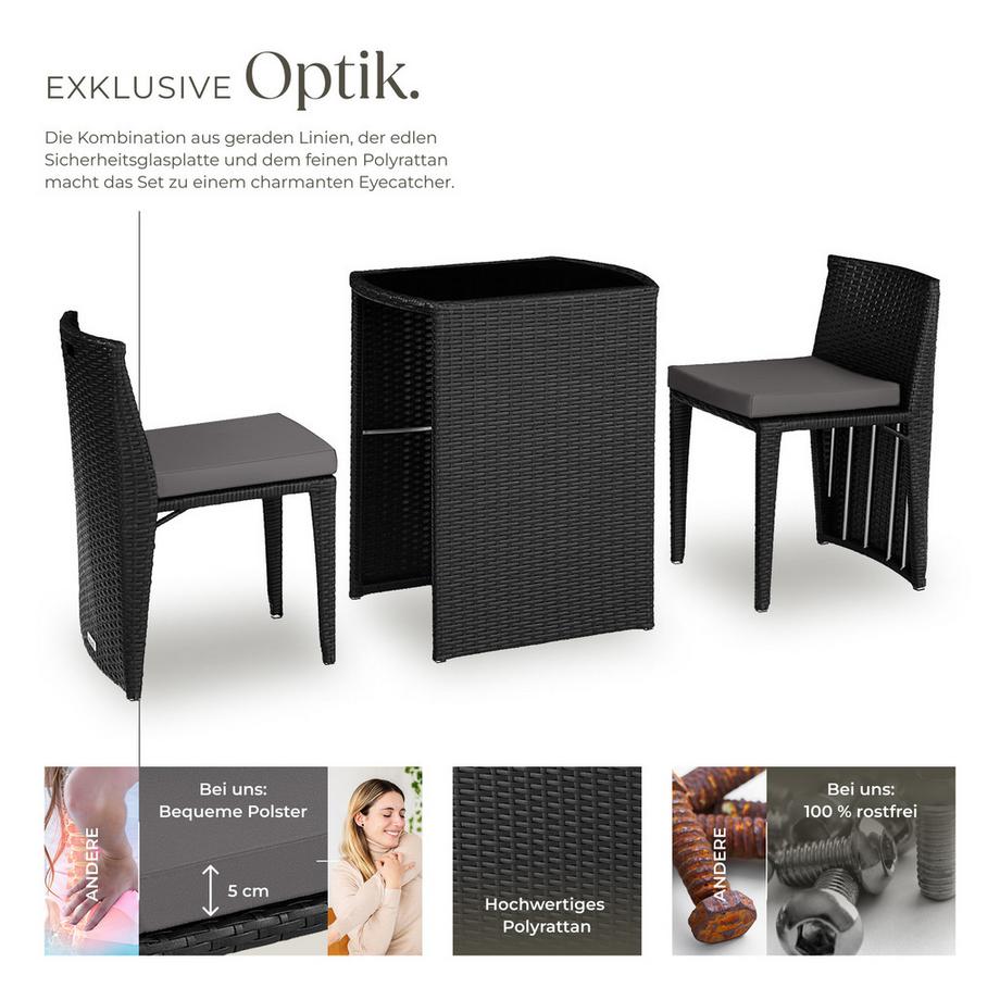 Tectake Rattanset Hamburg mit Aluminiumgestell für 2 Personen  