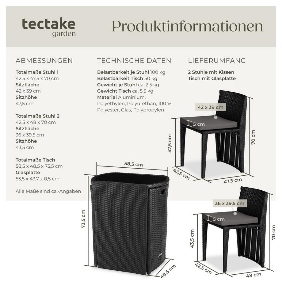 Tectake Rattanset Hamburg mit Aluminiumgestell für 2 Personen  