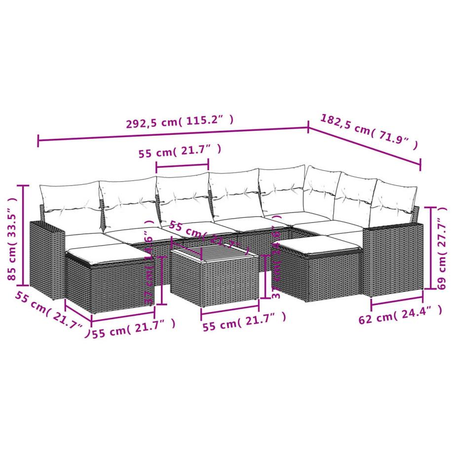VidaXL Ensemble de canapés de jardin rotin synthétique  