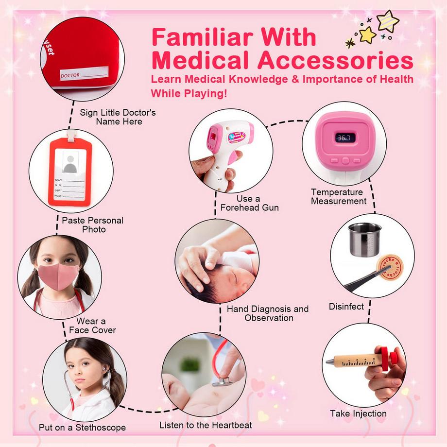 Activity-board  Kinderarztkoffer aus Holz, Zahnarztspielset aus Holz mit echtem Stethoskop, Thermometer, Zahnarztset 