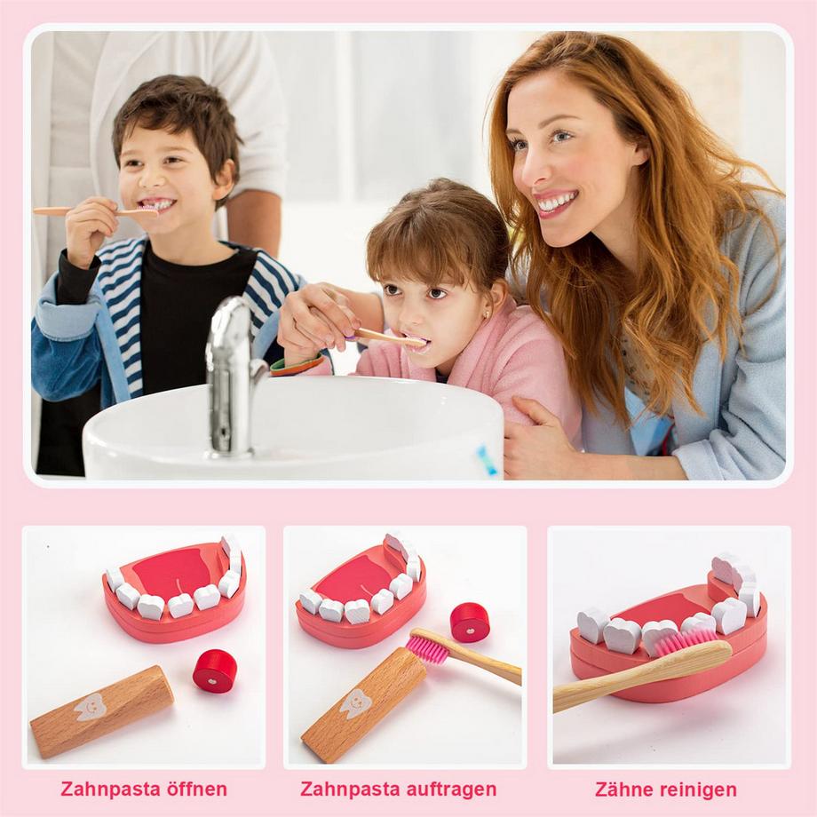 Activity-board  Kinderarztkoffer aus Holz, Zahnarztspielset aus Holz mit echtem Stethoskop, Thermometer, Zahnarztset 