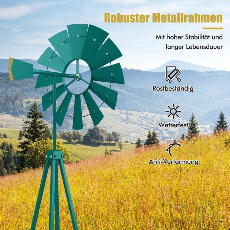 Northio  Girandola in metallo con 4 gambe di supporto Mulino a vento resistente alle intemperie per giardino 67 x 67 x 253 cm Verde 